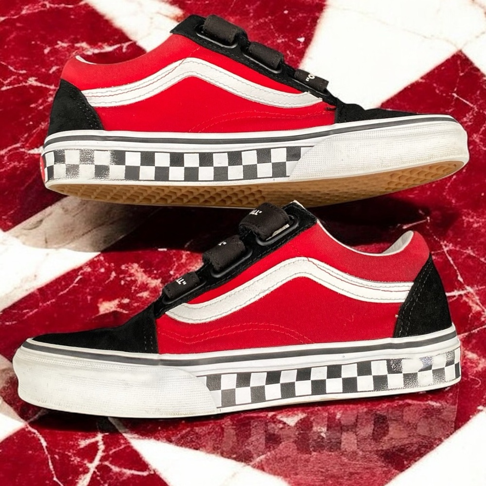 Vans Old Skool V OTW Strapped Black Red Checkerboard Men 5.5 / Women 7 - Picture 9 of 12